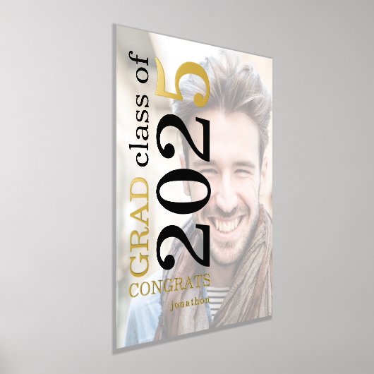 フォトオーバーレイ名おめでとうGrad 2025卒業 箔ポスター (レイダウン)