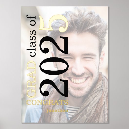 フォトオーバーレイ名おめでとうGrad 2025卒業 箔ポスター (正面)
