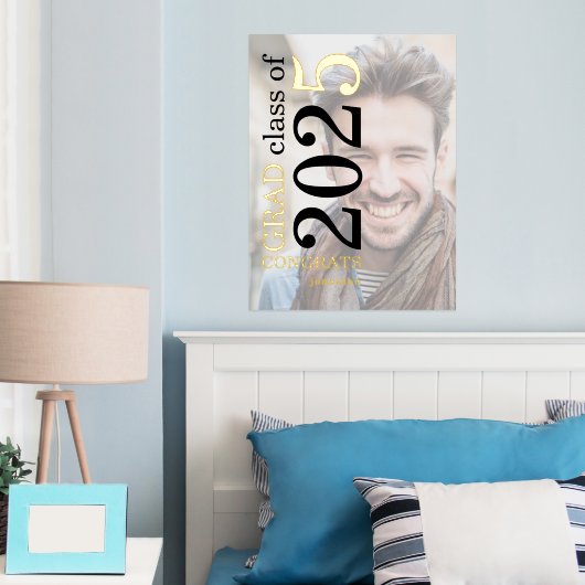 フォトオーバーレイ名おめでとうGrad 2025卒業 箔ポスター (インサイチュ (寝室))