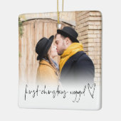 フォトオーバーレイ婚約した初めてのクリスマス名(年) セラミックオーナメント (左)