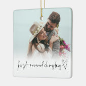 フォトオーバーレイ結婚した第1クリスマス年号 セラミックオーナメント (左)