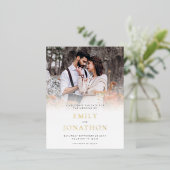 フォトオーバーレイ結婚式の日付フォイル葉書を保存 箔シーズンポストカード (立ち正面)