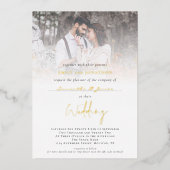 フォトオーバーレイ追加ゲスト名QRコード結婚の実在値 箔招待状 (正面)