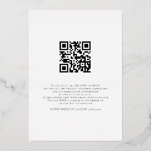 フォトオーバーレイ追加ゲスト名QRコード結婚の実在値 箔招待状 (裏面)