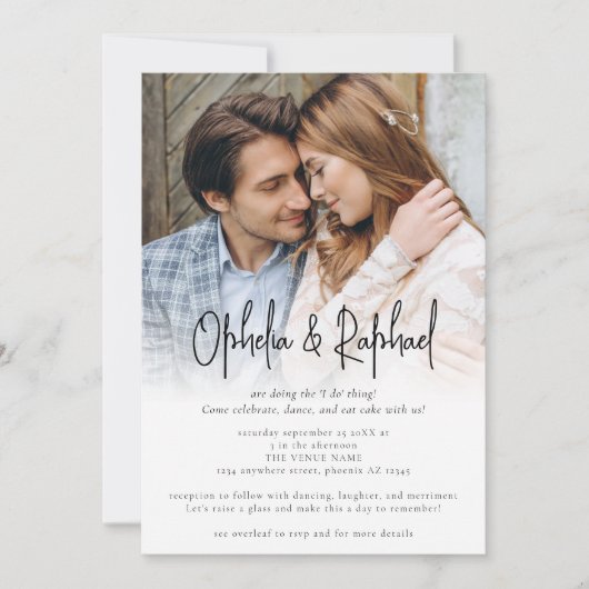 フォトオーバーレイ非公式スクリプトQRコード結婚Boho's 招待状 (正面)