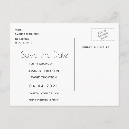 フォトカシス紫色の結婚式の日付を保存 案内ポストカード (裏面)