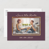 フォトカシス紫色の金ゴールド結婚式の日付を保存 案内ポストカード (正面/裏面)