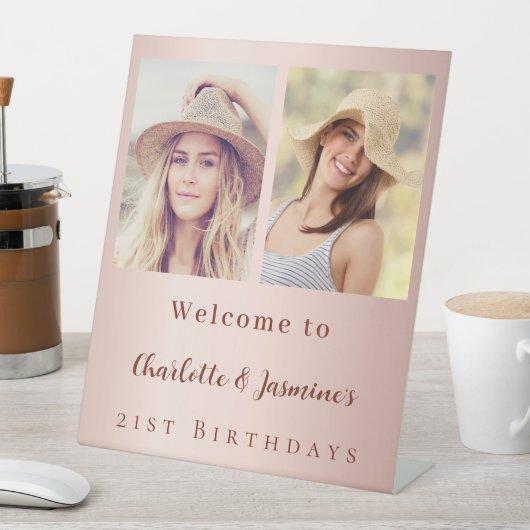 フォトカスタムバラ金ゴールド友達の誕生日へようこそ 台座サイン (インサイチュ)