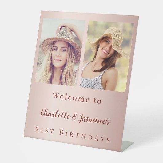 フォトカスタムバラ金ゴールド友達の誕生日へようこそ 台座サイン (正面)