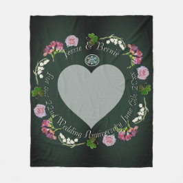 フォトカスタムフローラハート結婚のアニバーサリーグレー フリースブランケット