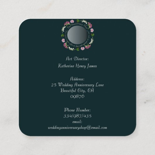 フォトカスタムフローラ結婚式、記念日の広場 スクエア名刺 (裏面)