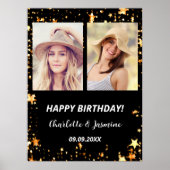 フォトカスタムブラック金ゴールドスター2人誕生日 ポスター (正面)