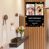 フォトカスタムブラック金ゴールドスター2人誕生日 ポスター