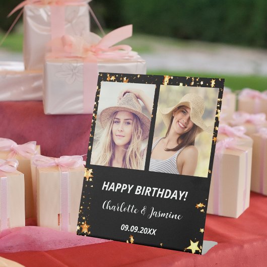 フォトカスタムブラック金ゴールドスター2人誕生日 台座サイン