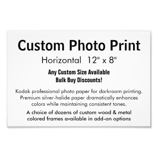 フォトカスタムプリント – 水平12" x 8" フォトプリント            (正面)
