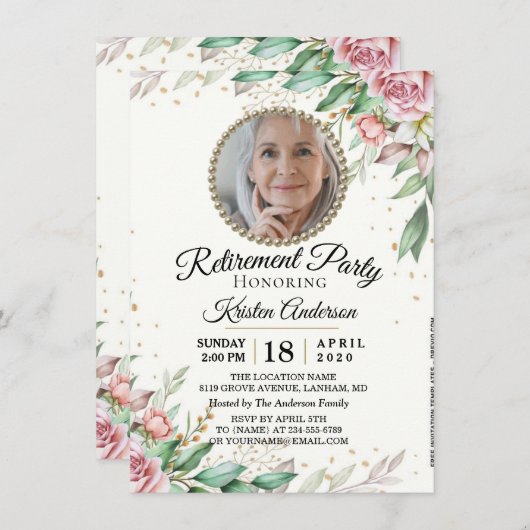フォトカスタムボタニカルリタイアパーティの招待状 招待状 (正面/裏面)