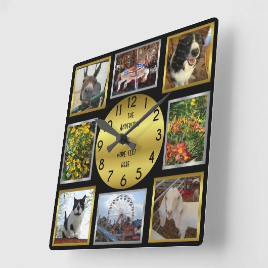 フォトカスタム写真8パーソナライズされた金ゴールド スクエア壁時計 (傾斜)