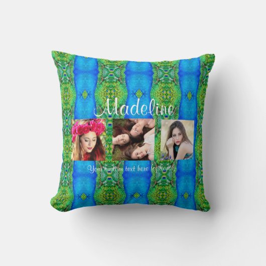 フォトカスタム文字テンプレート孔雀テーマカラフル クッション (正面)