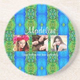 フォトカスタム文字テンプレート孔雀テーマカラフル コースター