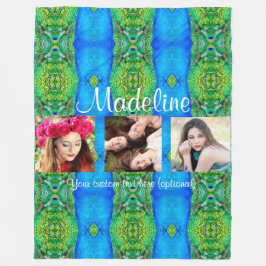 フォトカスタム文字テンプレート孔雀テーマ フリースブランケット