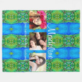 フォトカスタム文字テンプレート孔雀テーマ フリースブランケット (正面(横))