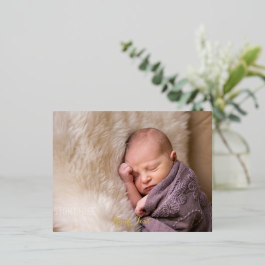 フォトカスタム文字パーソナライズされたゴールドフォイルを作成 箔招待状ポストカード (立ち正面)