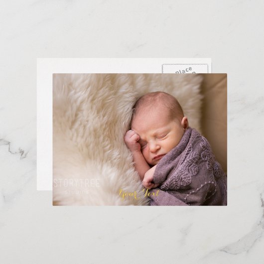 フォトカスタム文字パーソナライズされたゴールドフォイルを作成 箔招待状ポストカード (正面/裏面)