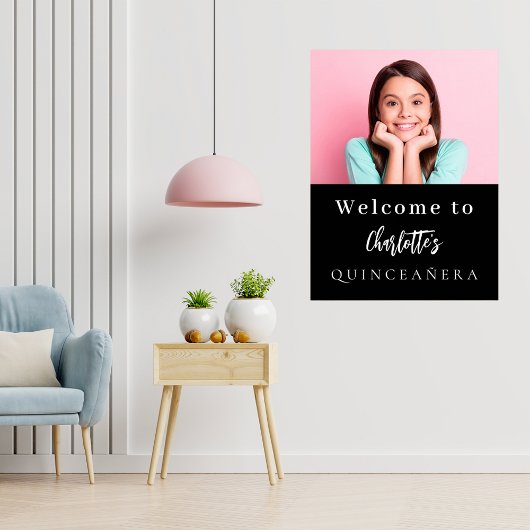 フォトカスタム白黒キンセアニェラパーティー歓迎 ポスター