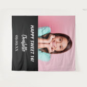 フォトカスタム白黒スウィート16パーティー歓迎 タペストリー (正面(横))