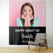 フォトカスタム白黒スウィート16パーティー歓迎 タペストリー (インサイチュ)