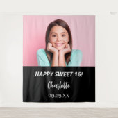 フォトカスタム白黒スウィート16パーティー歓迎 タペストリー (正面)