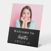 フォトカスタム白黒スウィート16パーティー歓迎 台座サイン (正面)
