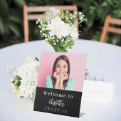 フォトカスタム白黒スウィート16パーティー歓迎 台座サイン