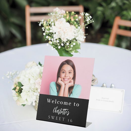 フォトカスタム白黒スウィート16パーティー歓迎 台座サイン