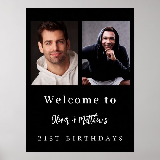 フォトカスタム白黒友達の誕生日へようこそ ポスター (正面)