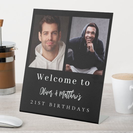 フォトカスタム白黒友達の誕生日へようこそ 台座サイン (インサイチュ)