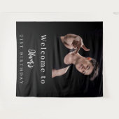 フォトカスタム白黒誕生日へようこそ タペストリー (正面(横))