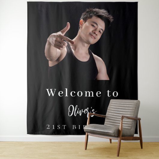 フォトカスタム白黒誕生日へようこそ タペストリー (インサイチュ)