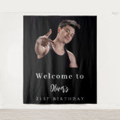 フォトカスタム白黒誕生日へようこそ タペストリー (正面)