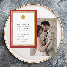 フォトカスタム金ゴールドラウンドモノグラム結婚の追加 招待状