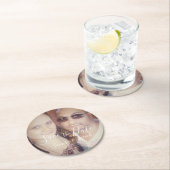 フォトカップル日付保存婚約 ラウンドペーパーコースター (インサイチュ)