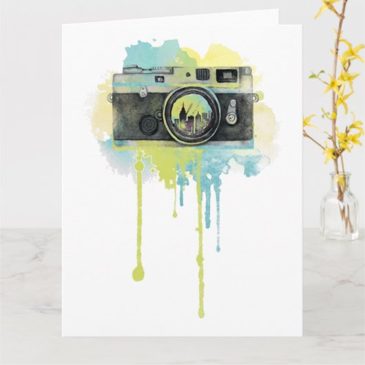 フォトカメララバーヴィンテージフォトグラファーアイディア カード (黄色い花)