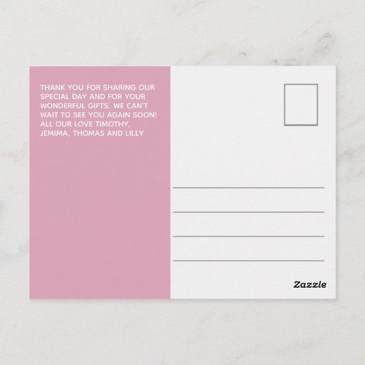 フォトカモダンードピンクの赤ちゃんシャワーありがとう ポストカード (裏面)