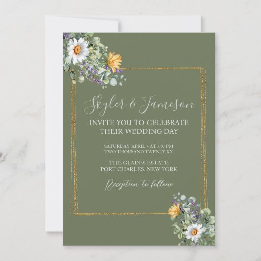 フォトカラフルワイルドフラワーQRコー結婚ド 招待状 (正面)