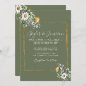 フォトカラフルワイルドフラワーQRコー結婚ド 招待状 (正面/裏面)