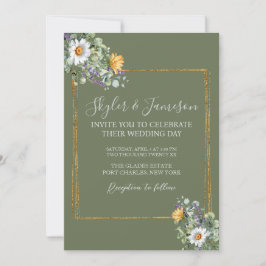 フォトカラフルワイルドフラワーQRコー結婚ド 招待状