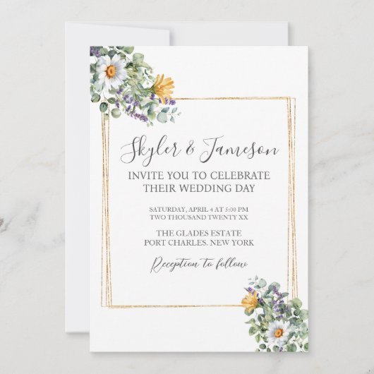 フォトカラフルワイルドフラワーQRコー結婚ド 招待状 (正面)