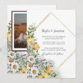 フォトカラフルワイルドフラワーQRコー結婚ド 招待状 (正面/裏面)