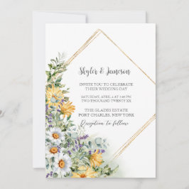 フォトカラフルワイルドフラワーQRコー結婚ド 招待状