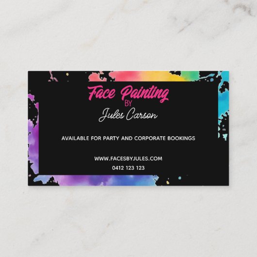 フォトカラフル顔ペインター黒背景 名刺 (裏面)